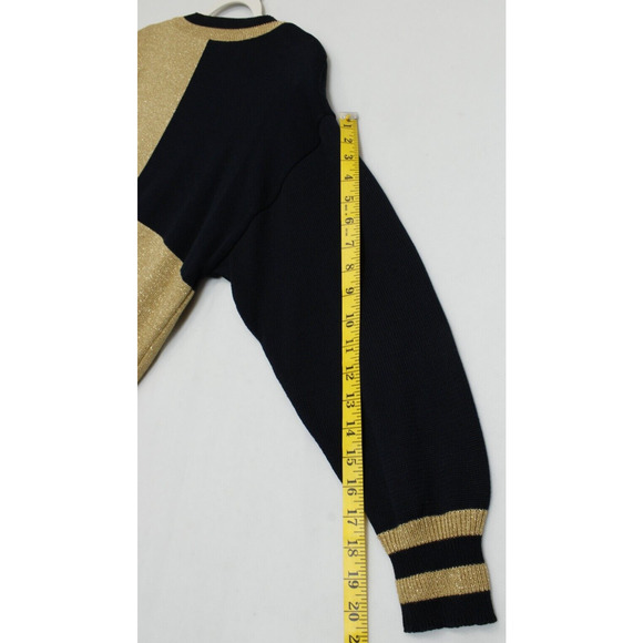 Escada Sweater Black Gold Metallic Nautical Star Women 38 US M Shoulder Pads - Picture 6 of 12